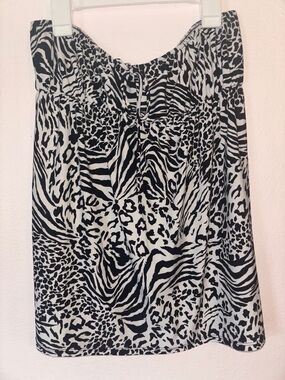 TeenBell Black and White Animal Print Strapless  Top